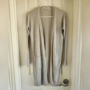 Uniqlo Ribbed Duster Open Cardigan Silver Gray with Pockets Size M